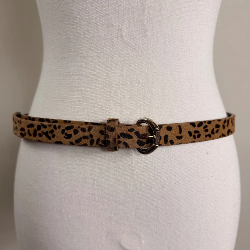 Banana Republic Womens Leopard Calf Hair Leather Belt Small Gold Buckle 230640